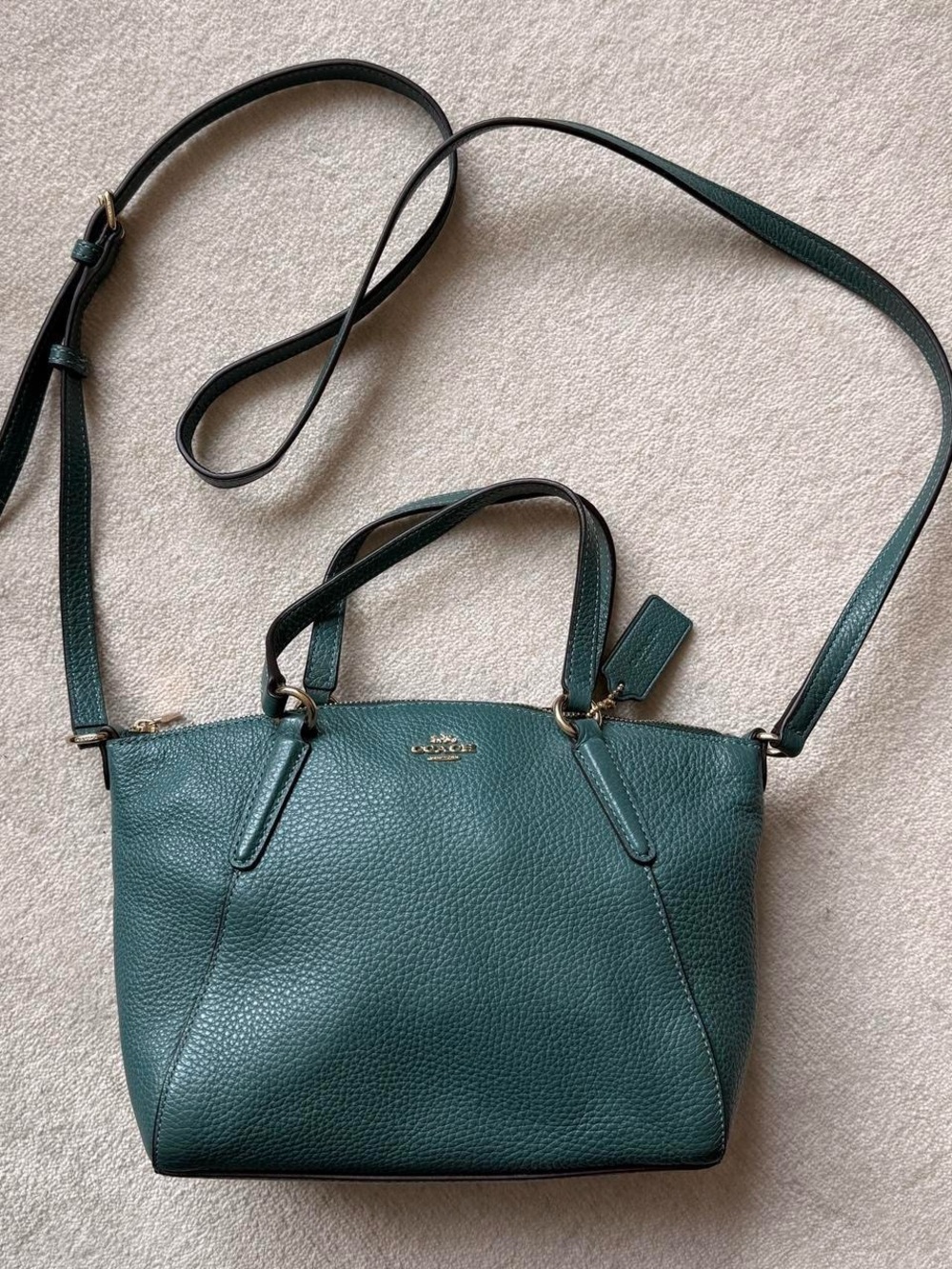 Y2K Coach Deep Green Pebbled Leather Mini Kelsey Satchel Crossbody Bag